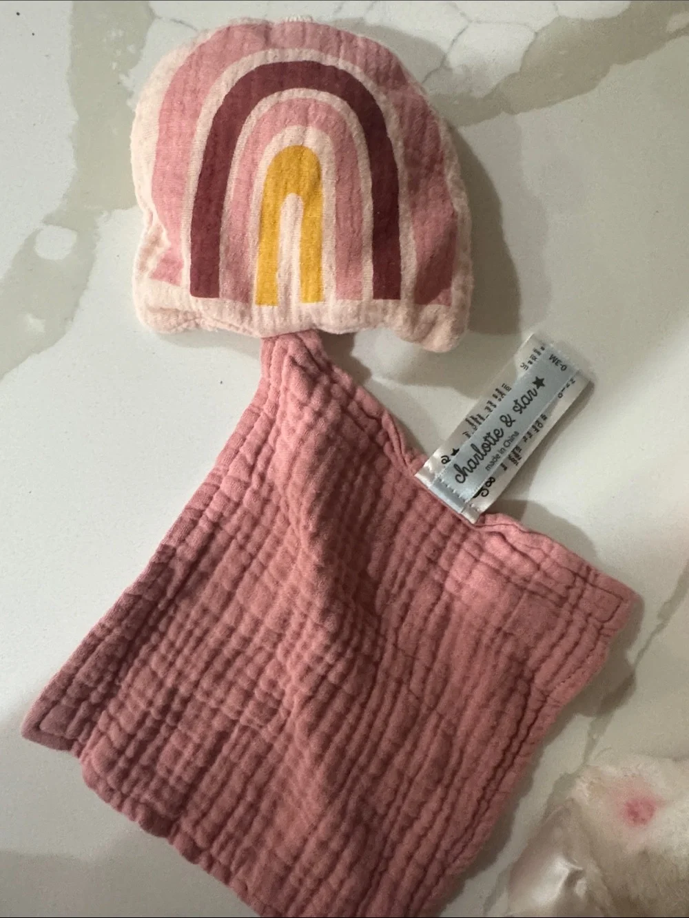 Pink Bunny Lovey Blanket with Rainbow Patch